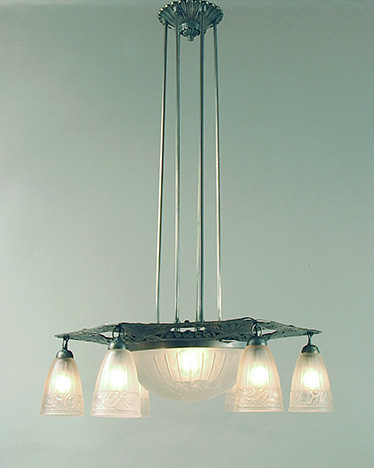 Red Art Deco And Nouveau Chandeliers For 9 An Impressive French Art Deco Chandelier Featuring Stylized Fl Motifs With Its Oiginal Nickel Finish In Very Good Condition Over Solid Brass