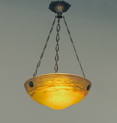 Antique large square frosted glass art deco custom light fixture chandelier
