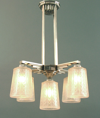 Red Art Deco And Nouveau Chandeliers For 25 An All Original Geometric French Art Deco Chandelier By The Renowned Firm Of Hettier Vincent Disassembled Replated In Brushed Nickel Over Solid